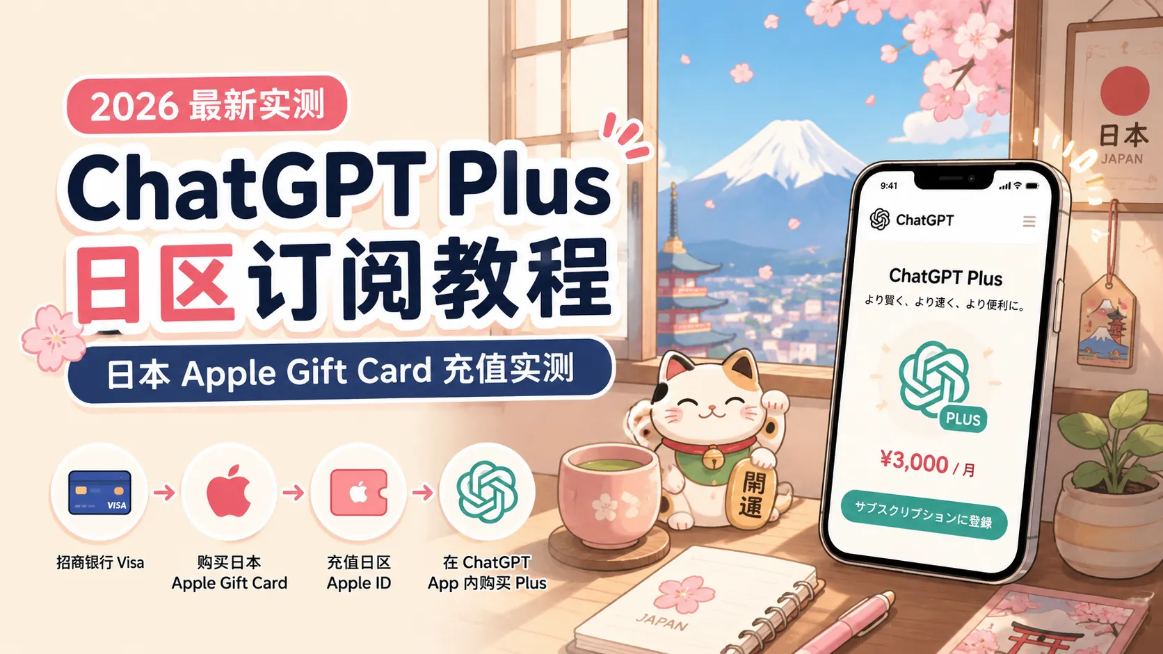 2026 ChatGPT Plus 日区订阅教程:日本 Apple Gift Card 充值实测