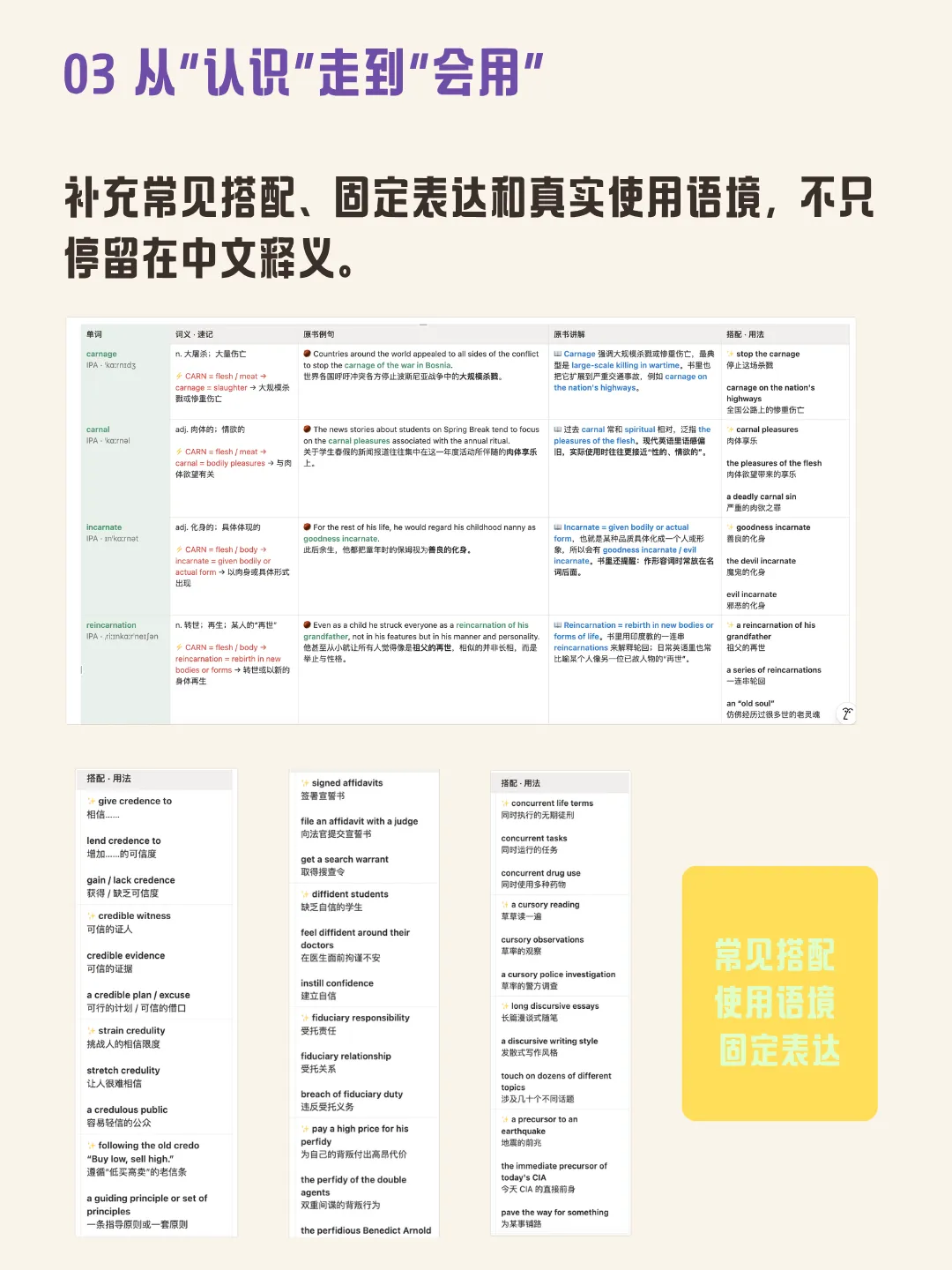 词汇搭配用法预览:carnage、incarnate 等词的讲解与常见搭配